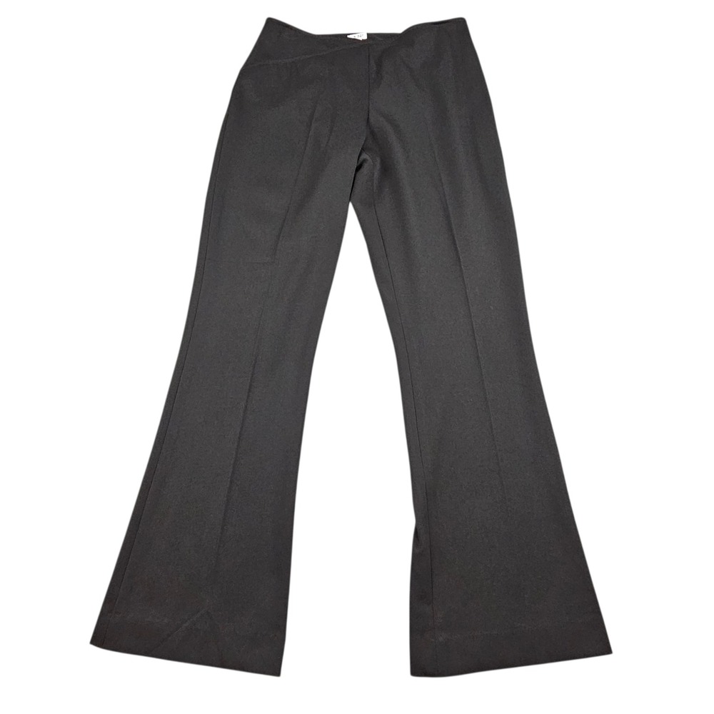 Cache Womens Sz 4 Black Flare Leg Trousers Side Zip Crossover Waist Made in USA